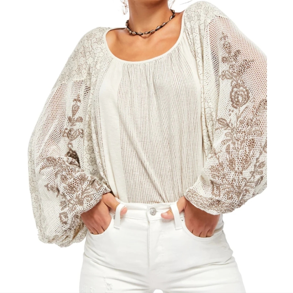 Free People Indigo Dreams Embroidered Top